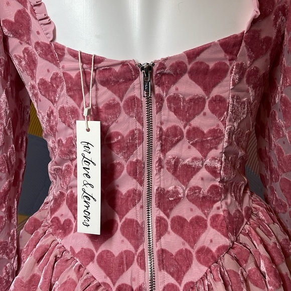 For Love and lemons Velvet pink heart Dress Theresa Mini Dress NWT - Picture 10 of 14